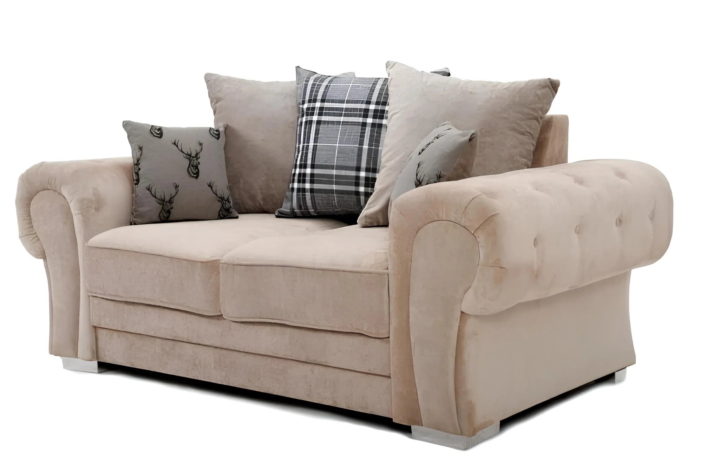 Verona Chenille Corner Sofa – Scroll Arm Tufted Design, 2 & 3 Seater, Chrome Legs