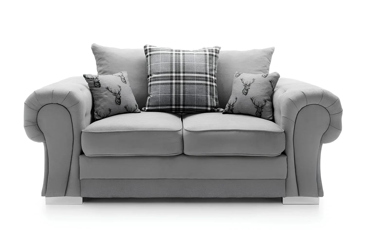 Verona Chenille Corner Sofa – Scroll Arm Tufted Design, 2 & 3 Seater, Chrome Legs