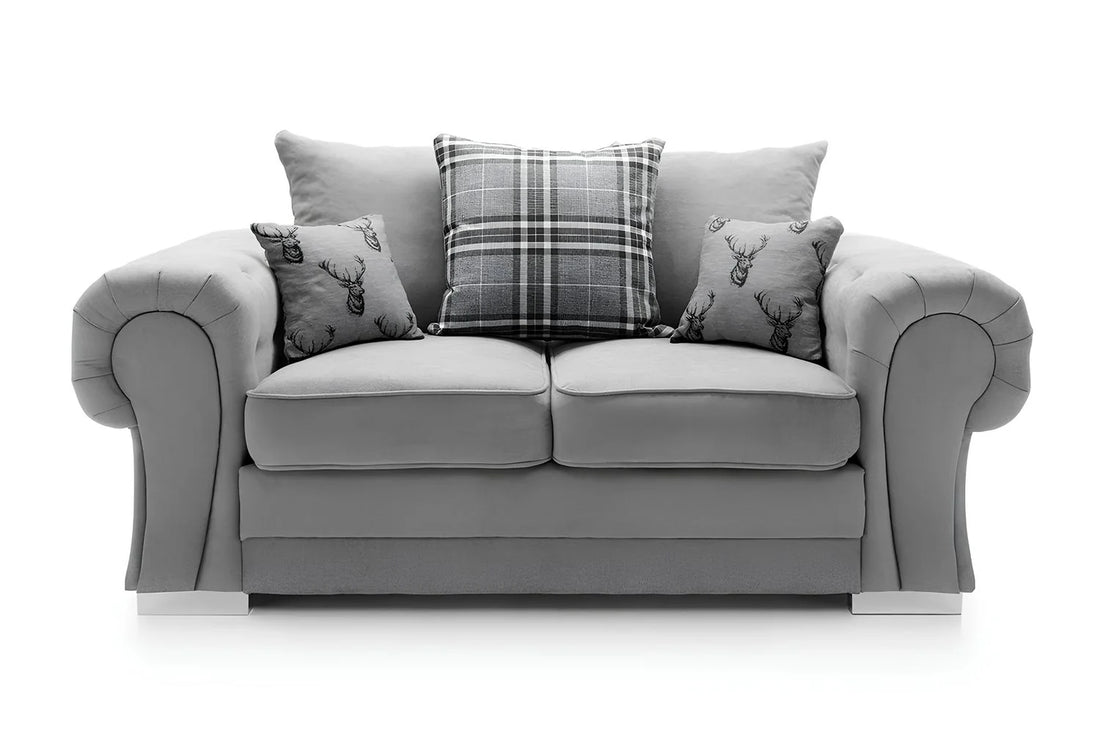 Verona Chenille Corner Sofa – Scroll Arm Tufted Design, 2 & 3 Seater, Chrome Legs
