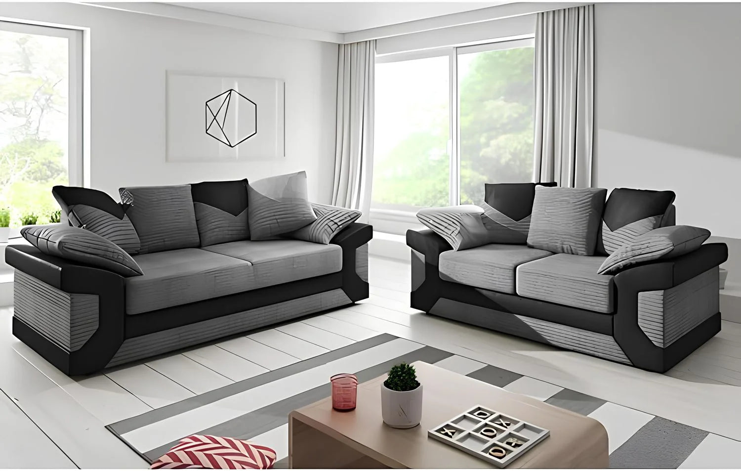 Dino Cord Fabric Corner Sofa with Footstool – 2, 3 Seater or Corner, Soft Corduroy Couch with Bed Option