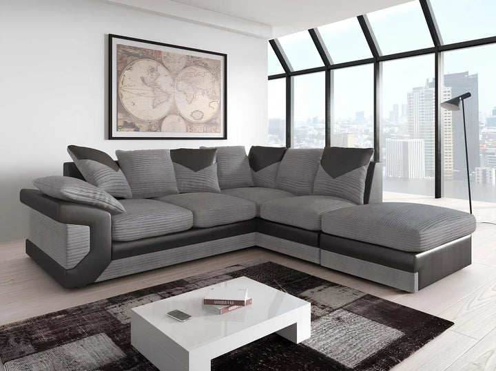 Dino Cord Fabric Corner Sofa with Footstool – 2, 3 Seater or Corner, Soft Corduroy Couch with Bed Option