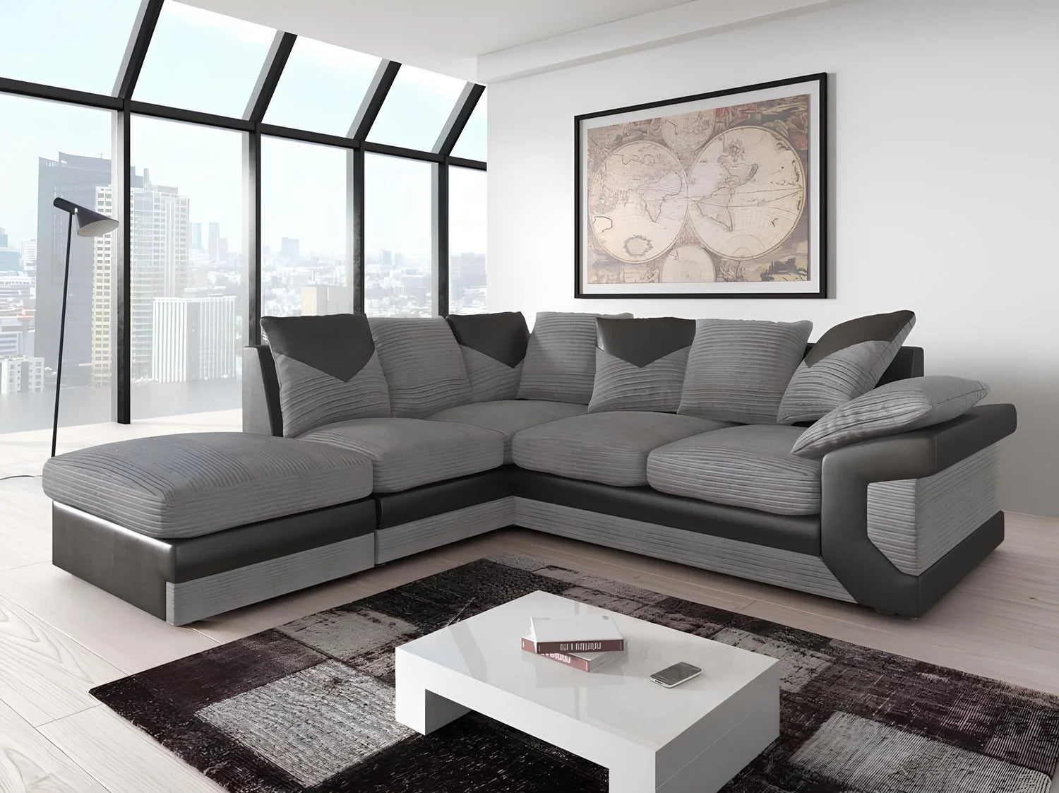 Dino Cord Fabric Corner Sofa with Footstool – 2, 3 Seater or Corner, Soft Corduroy Couch with Bed Option