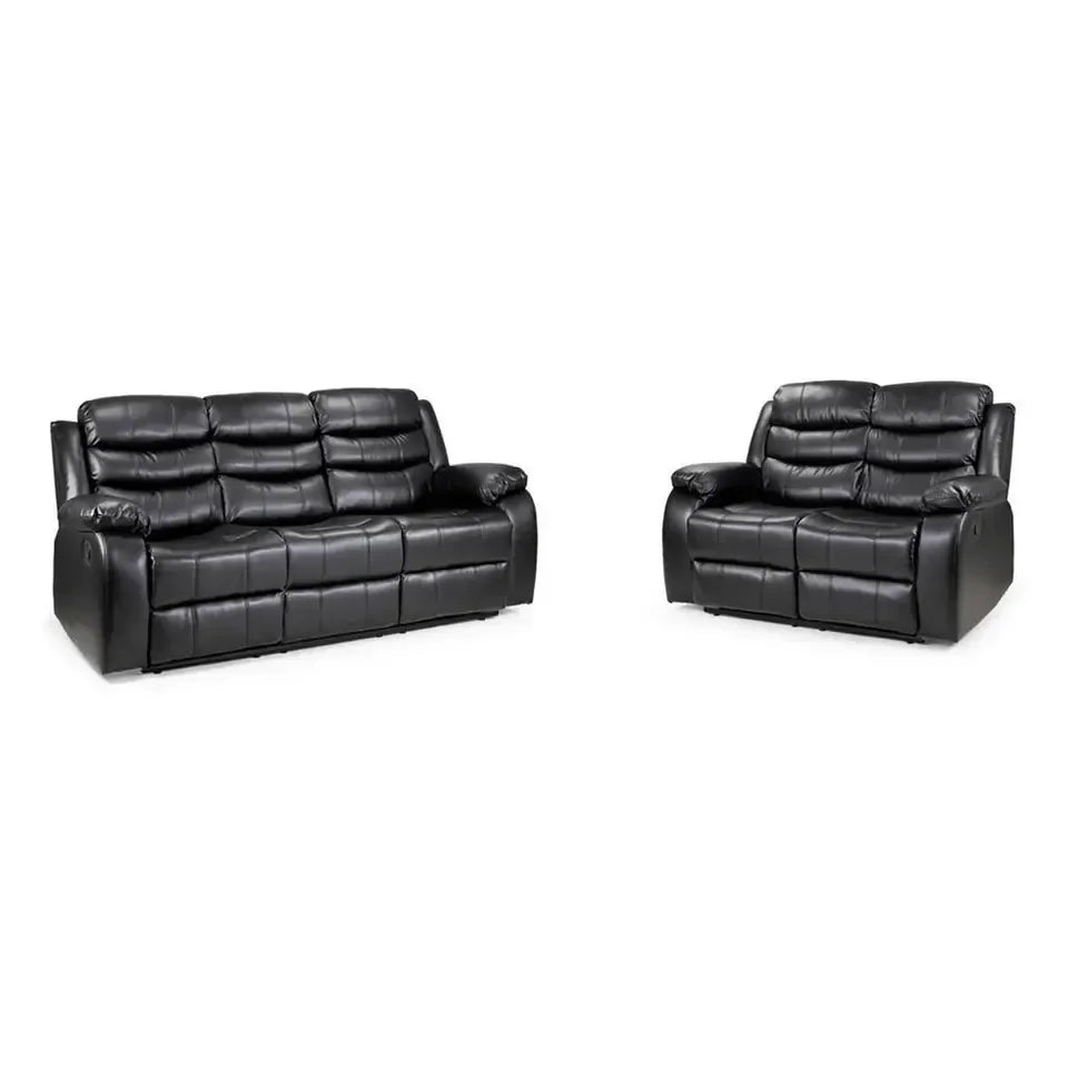 Roma Recliner Sofa Set 3+2+1 – Air Leather Reclining Sofas with Cup Holders, Black or Brown