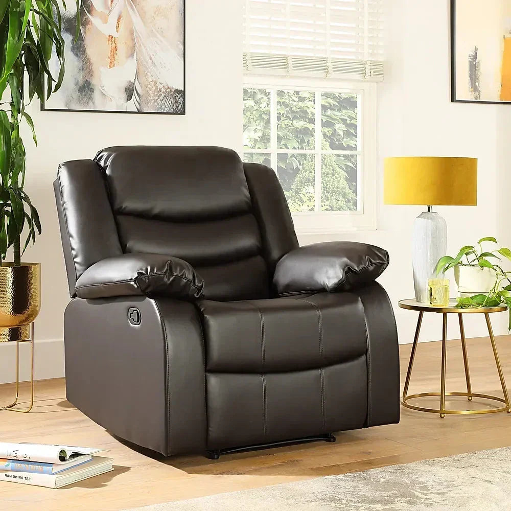 Roma Recliner Sofa Set 3+2+1 – Air Leather Reclining Sofas with Cup Holders, Black or Brown