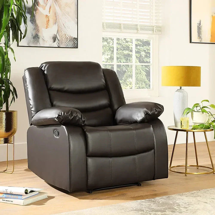 Roma Recliner Sofa Set 3+2+1 – Air Leather Reclining Sofas with Cup Holders, Black or Brown