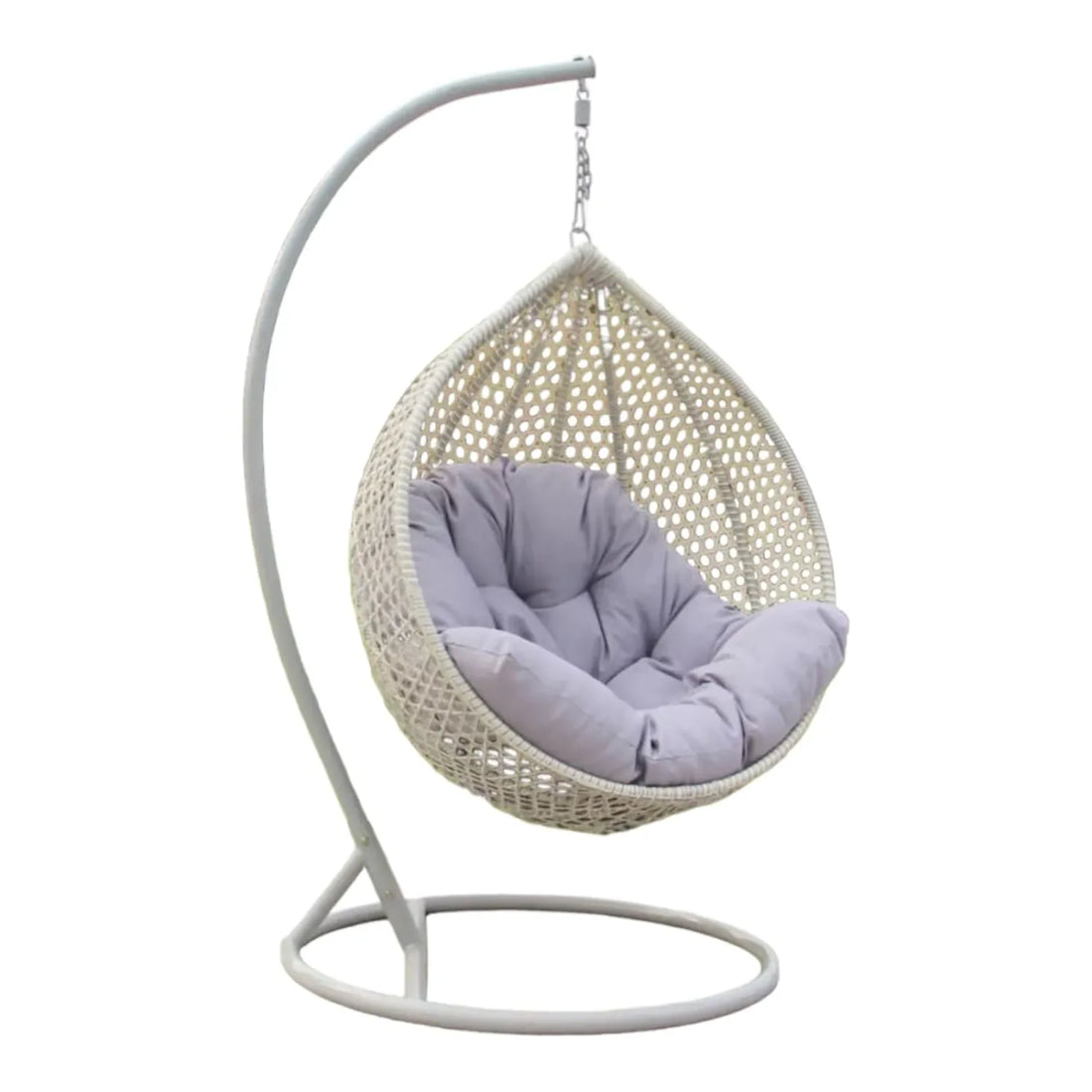 White Wicker Egg Swing Chair – Medium & Large Sizes with Cushions | Indoor & Outdoor Hanging Chair