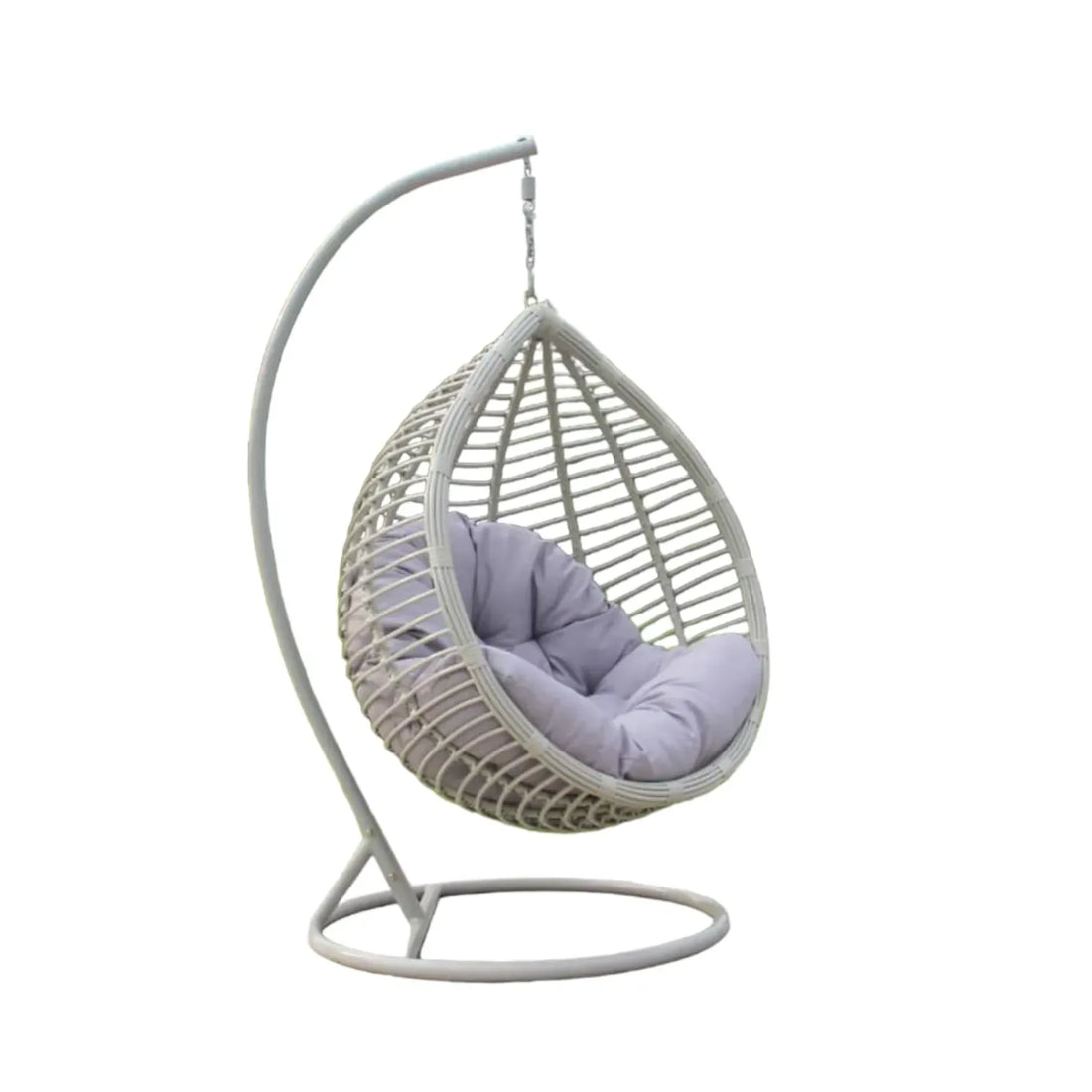 White Wicker Egg Swing Chair – Medium & Large Sizes with Cushions | Indoor & Outdoor Hanging Chair