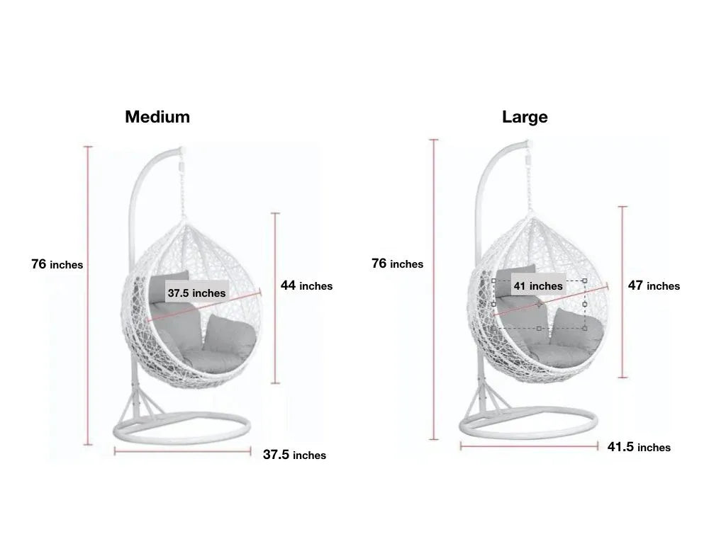 White Wicker Egg Swing Chair – Medium & Large Sizes with Cushions | Indoor & Outdoor Hanging Chair