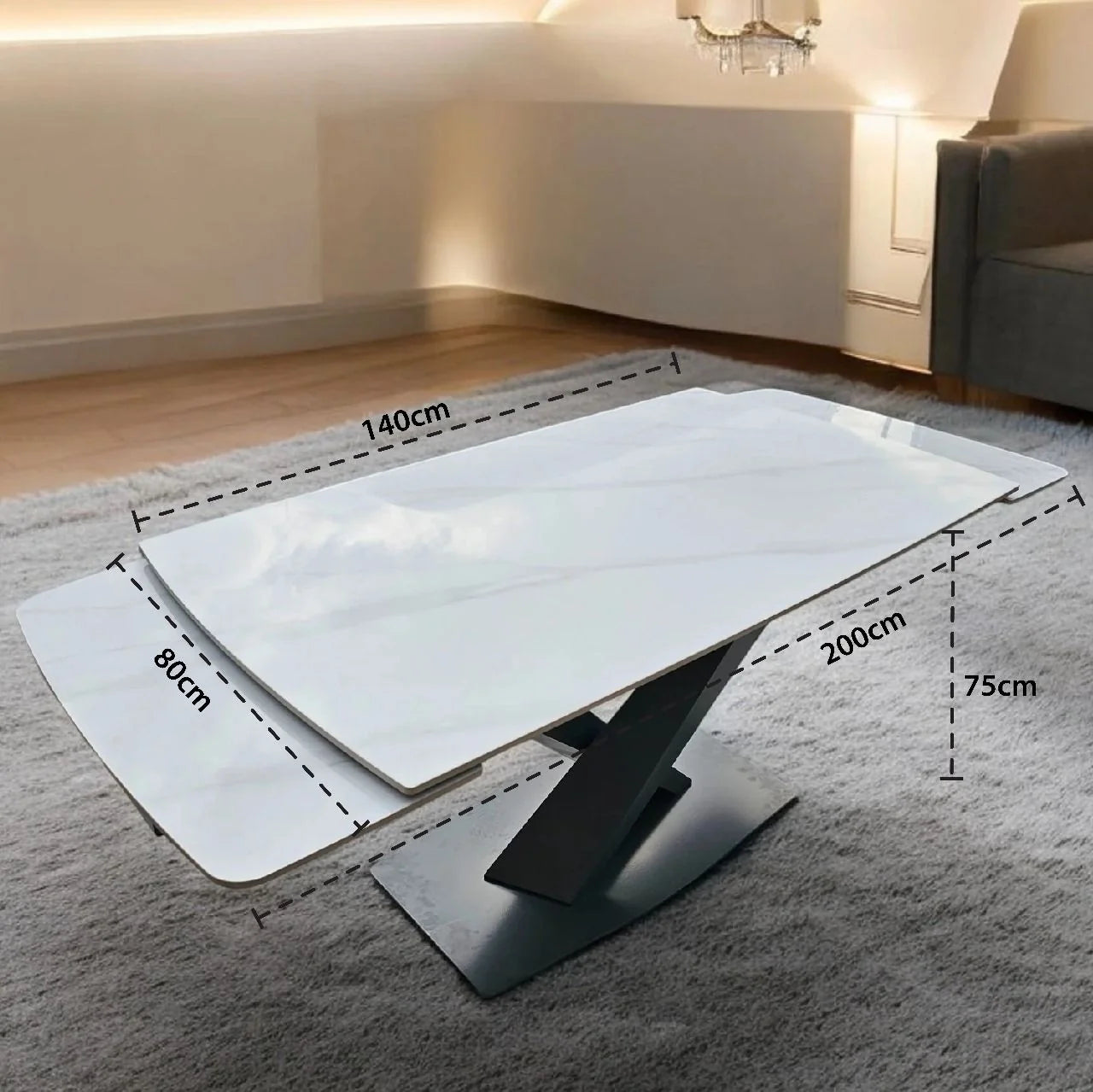 Nordic Rock Extendable Ceramic Dining Table – Sintered Stone Top, Seats 6, Modern Dining Table