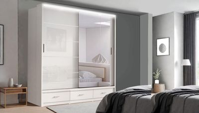 High Gloss Sliding Mirrored Door Wardrobe - Florence 205 cm