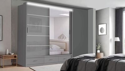 High Gloss Sliding Mirrored Door Wardrobe - Florence 205 cm
