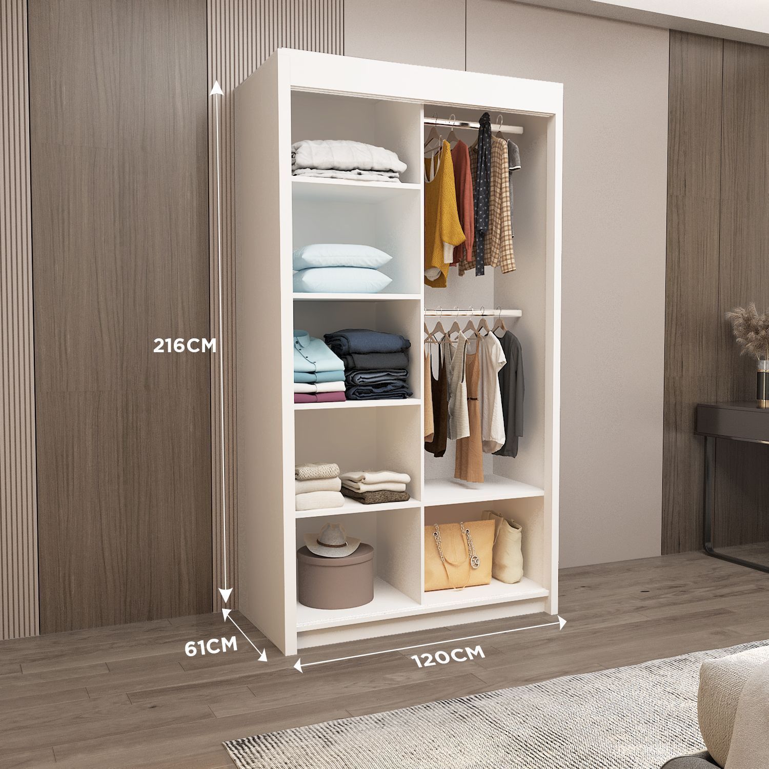 Sliding Mirror Door Wardrobe-Lyon 120 cm