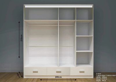 High Gloss Sliding Mirrored Door Wardrobe - Florence 205 cm