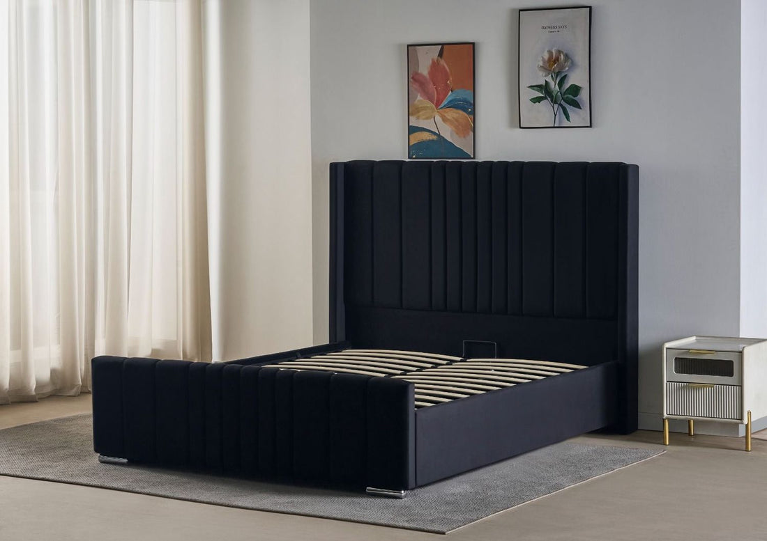 Plush Velvet Wing Ottoman Storage Bed