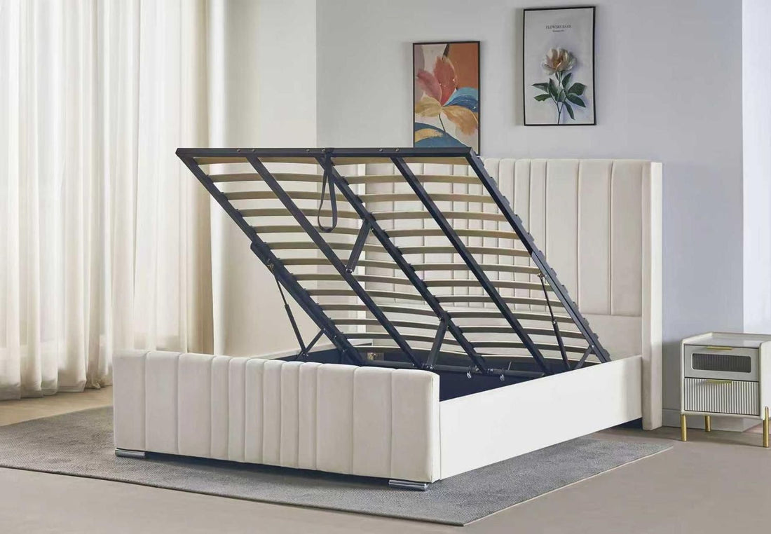 Plush Velvet Wing Ottoman Storage Bed