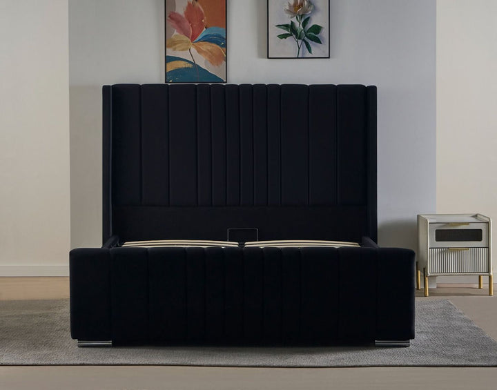 Plush Velvet Wing Ottoman Storage Bed