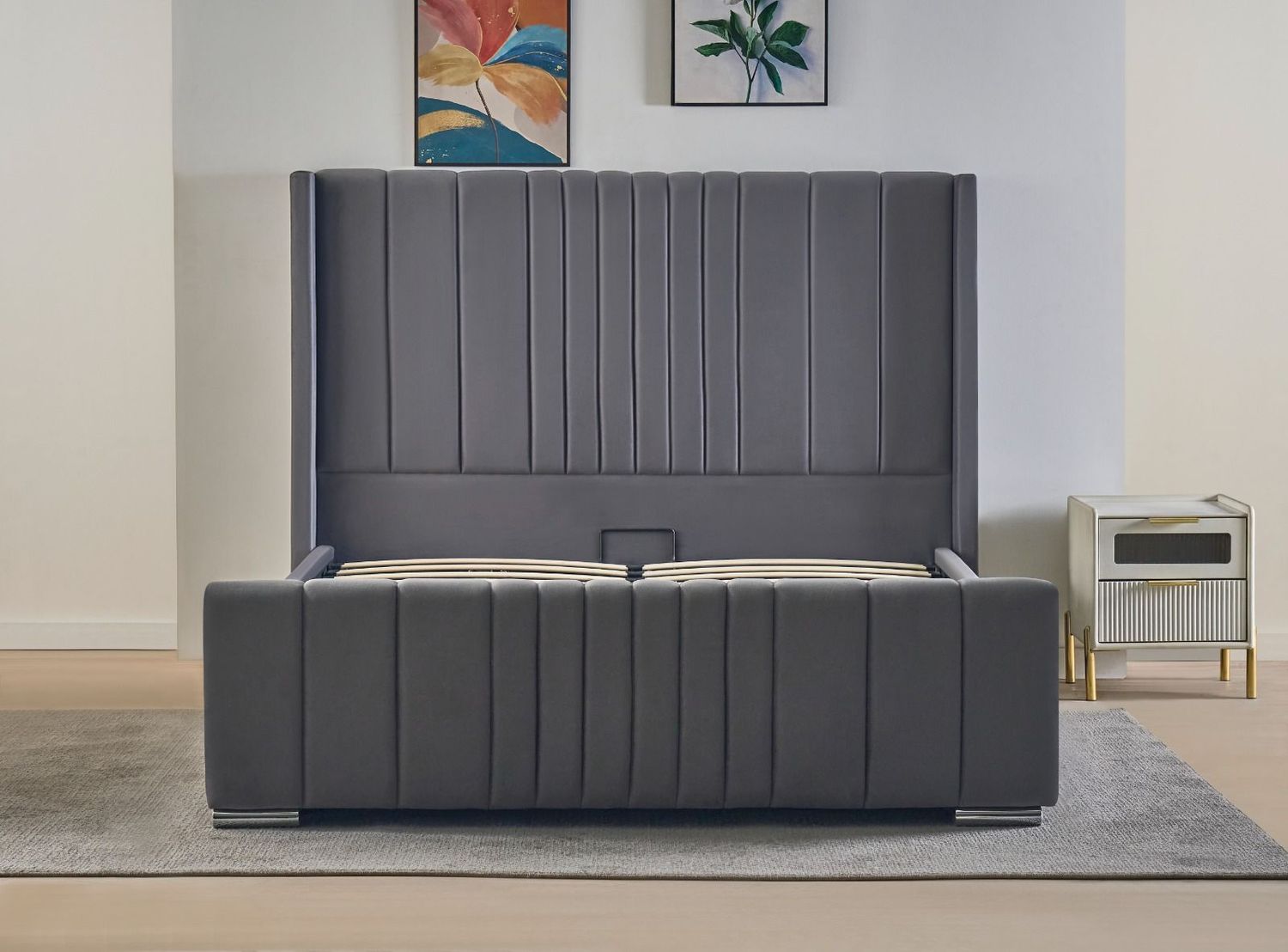Plush Velvet Wing Ottoman Storage Bed
