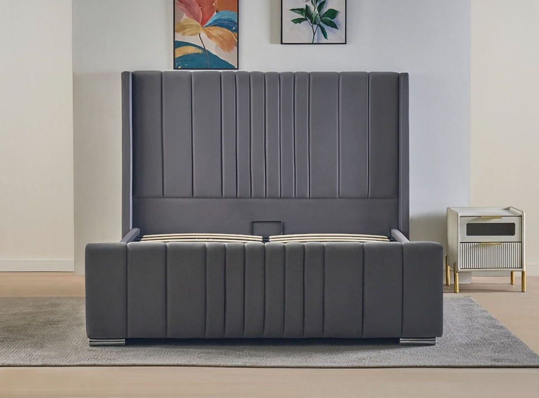Plush Velvet Wing Ottoman Storage Bed