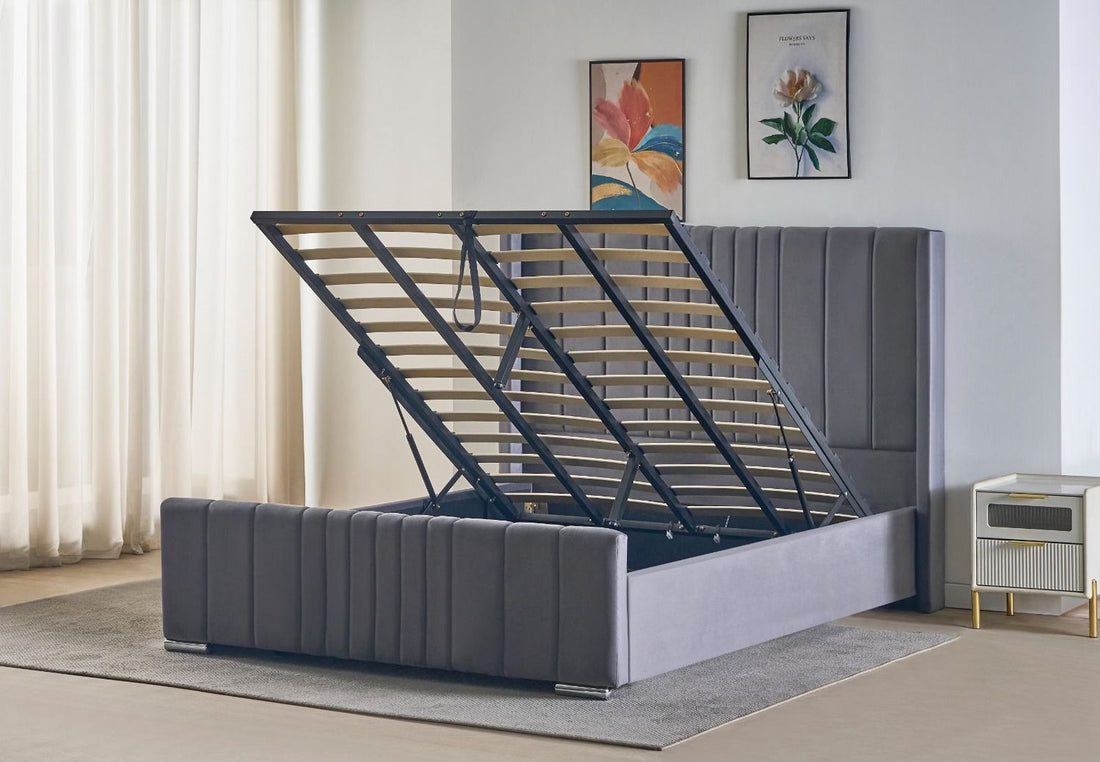 Plush Velvet Wing Ottoman Storage Bed
