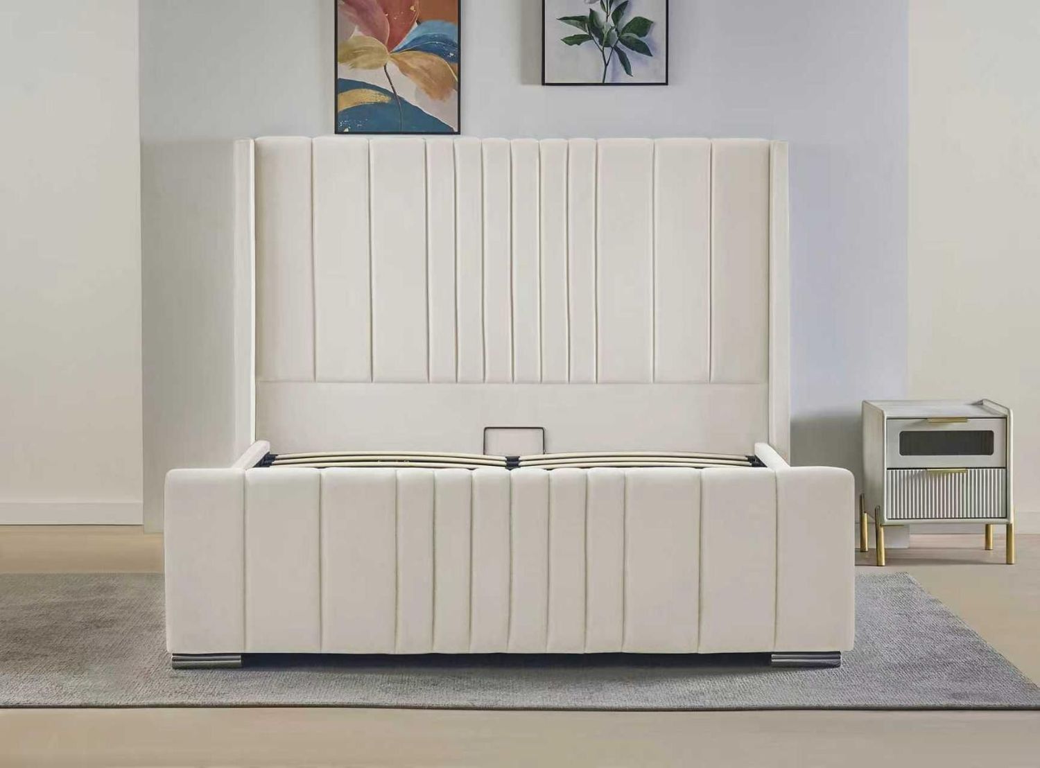 Plush Velvet Wing Ottoman Storage Bed