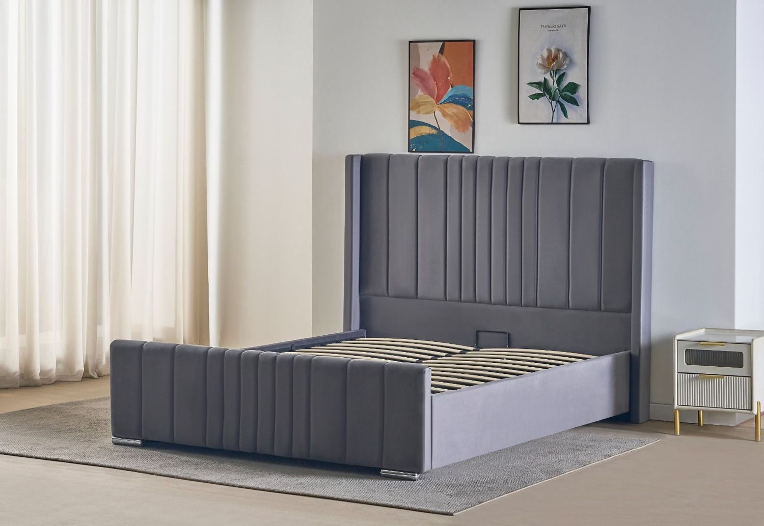 Plush Velvet Wing Ottoman Storage Bed