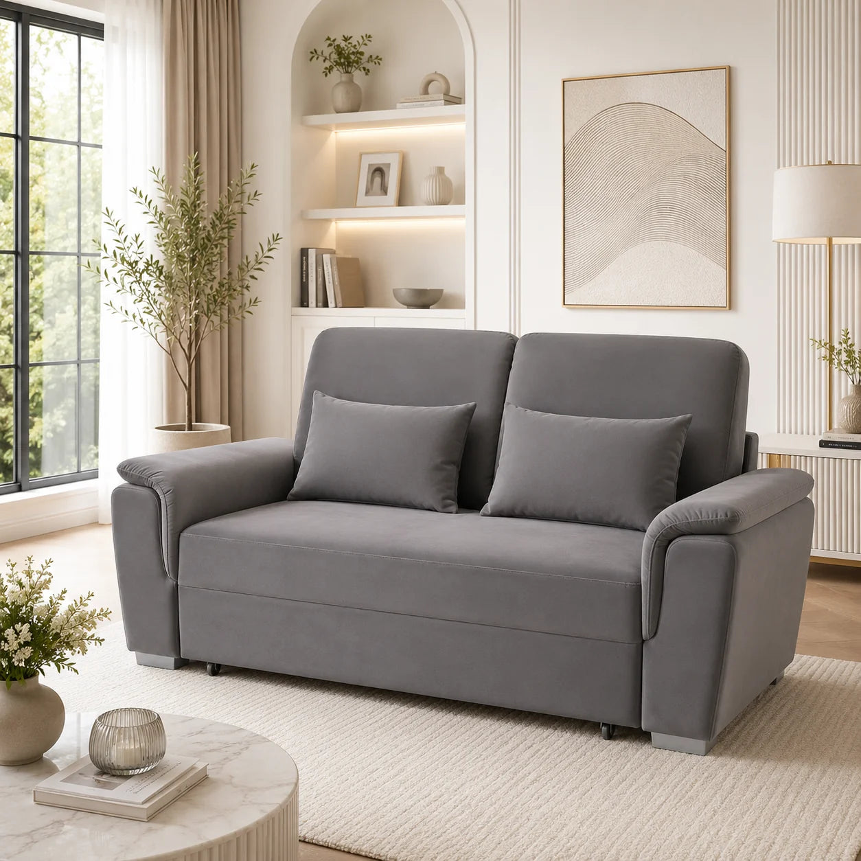Tokyo 2 Seater Pull Out Sofa Bed – Plush Velvet Fabric