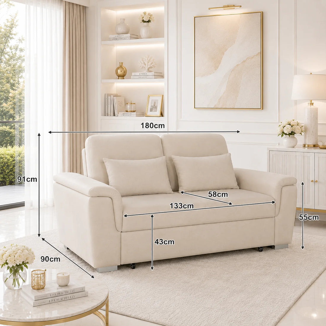 Tokyo 2 Seater Pull Out Sofa Bed – Plush Velvet Fabric