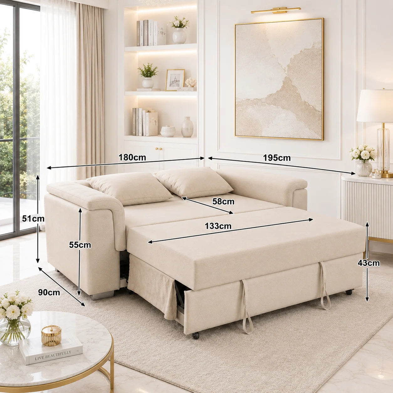 Tokyo 2 Seater Pull Out Sofa Bed – Plush Velvet Fabric