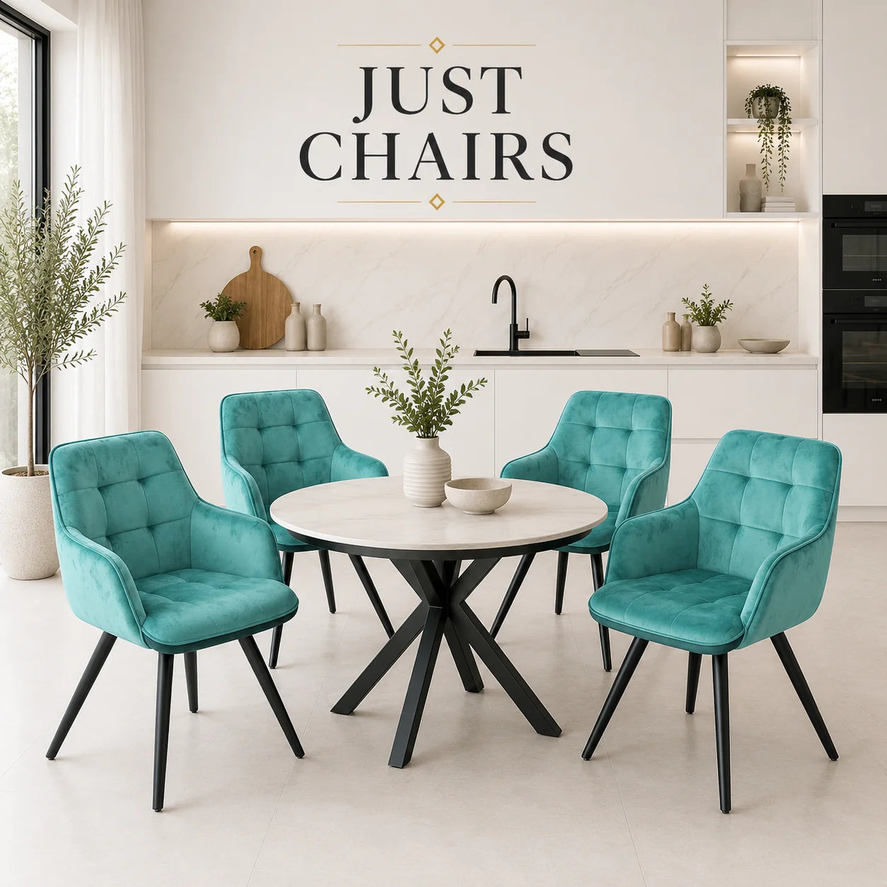 2x Swivel Velvet Dining Chairs – Modern Upholstered Seating with Rotatable Metal Legs – Set of 2