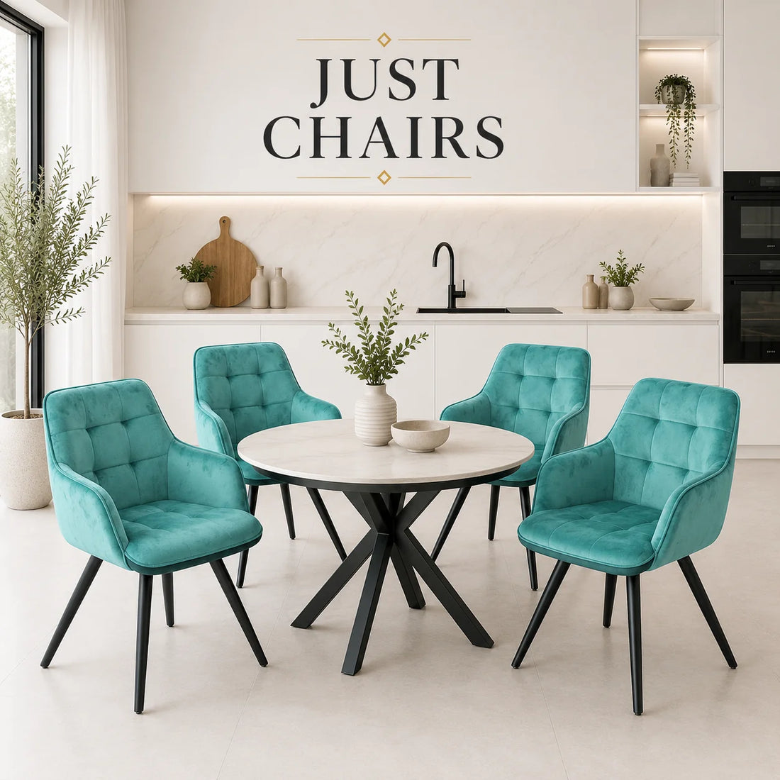 2x Swivel Velvet Dining Chairs – Modern Upholstered Seating with Rotatable Metal Legs – Set of 2
