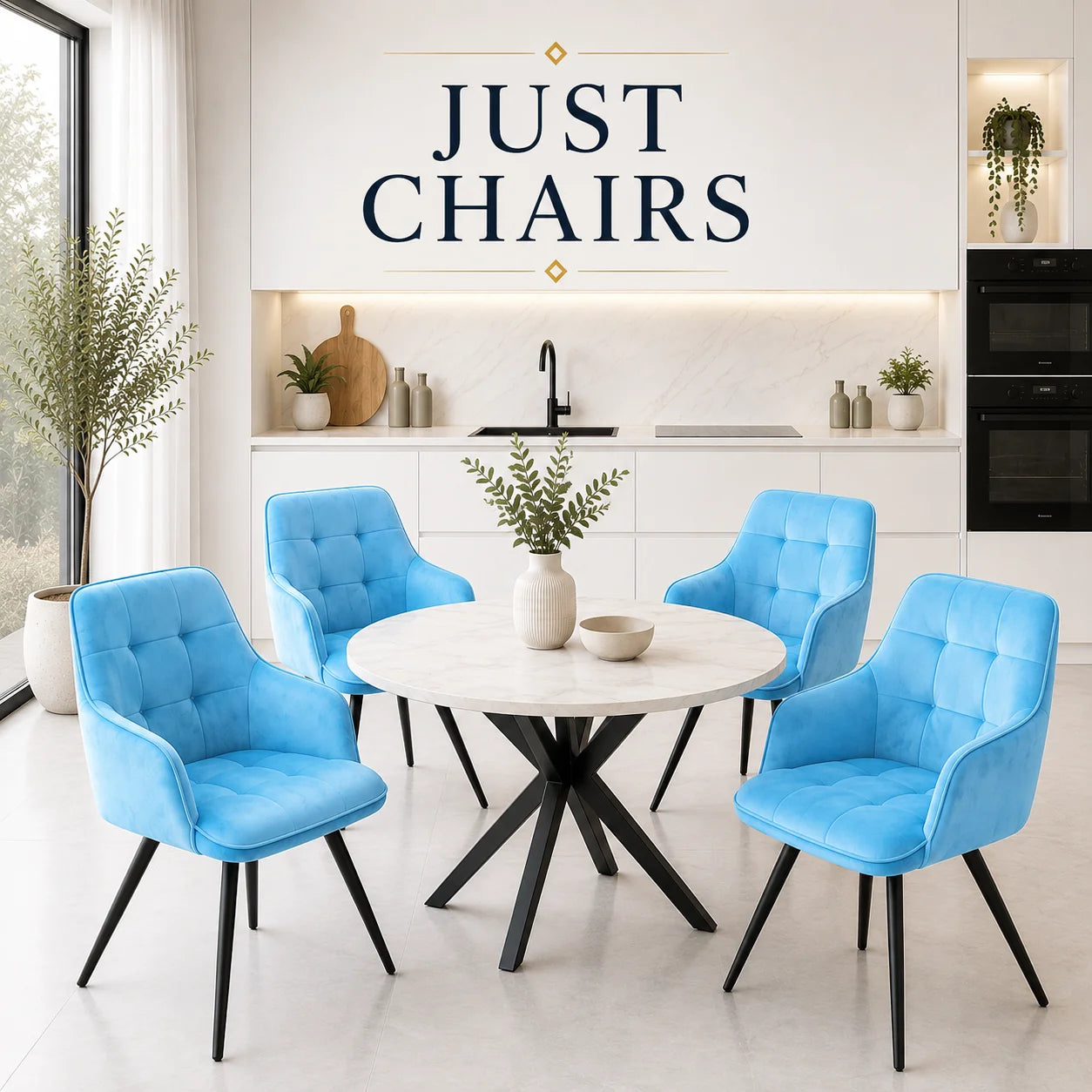 2x Swivel Velvet Dining Chairs – Modern Upholstered Seating with Rotatable Metal Legs – Set of 2