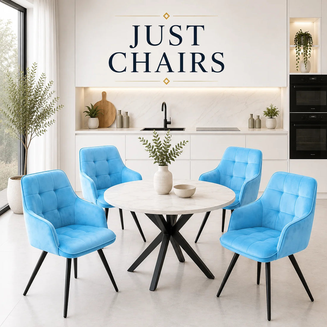 2x Swivel Velvet Dining Chairs – Modern Upholstered Seating with Rotatable Metal Legs – Set of 2
