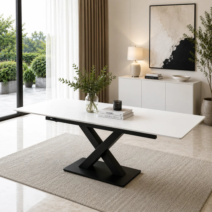 Nordic Rock Extendable Ceramic Dining Table – Sintered Stone Top, Seats 6, Modern Dining Table
