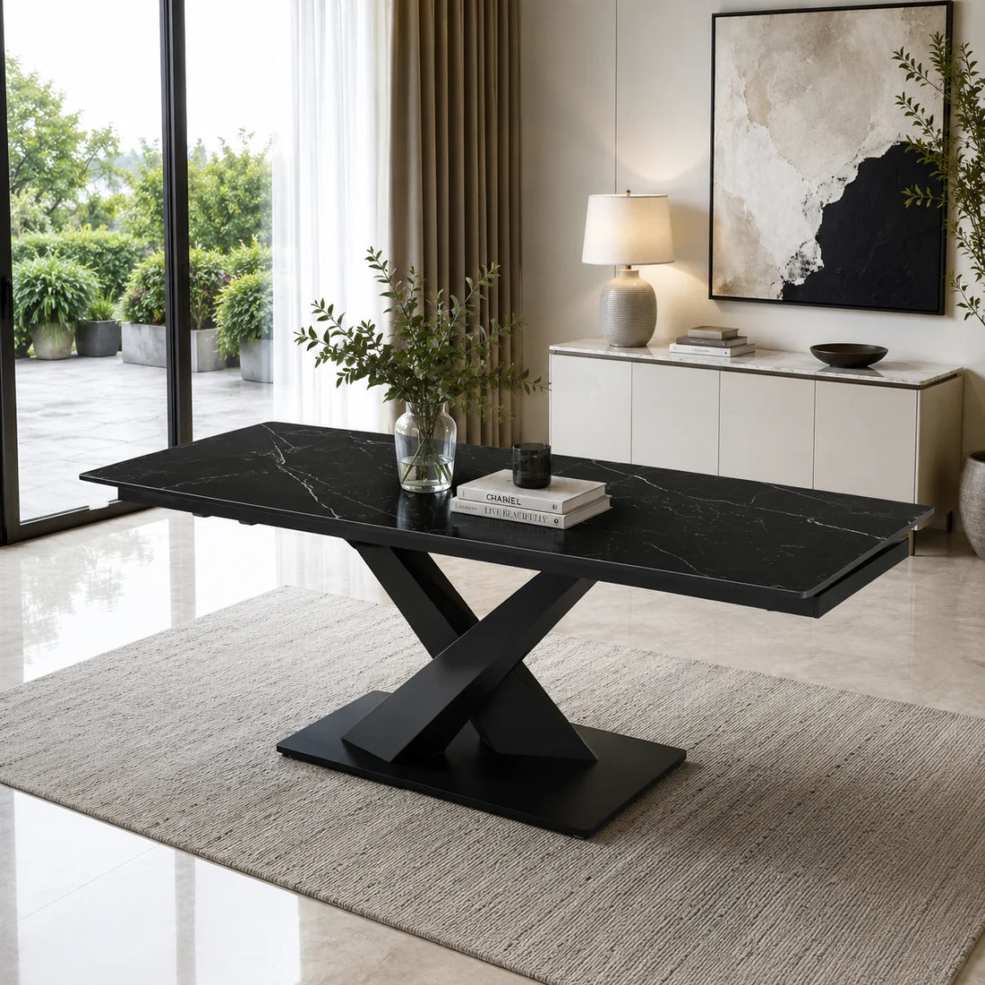 Nordic Rock Extendable Ceramic Dining Table – Sintered Stone Top, Seats 6, Modern Dining Table