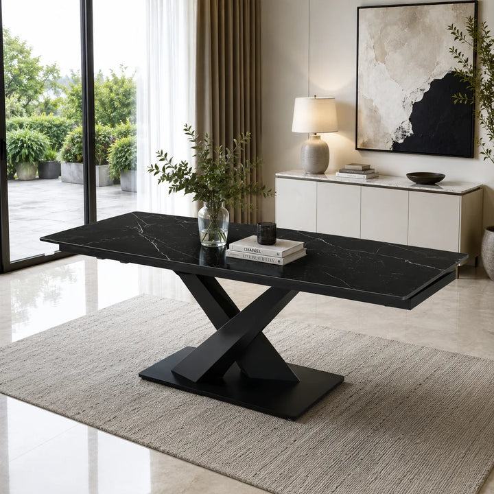 Nordic Rock Extendable Ceramic Dining Table – Sintered Stone Top, Seats 6, Modern Dining Table