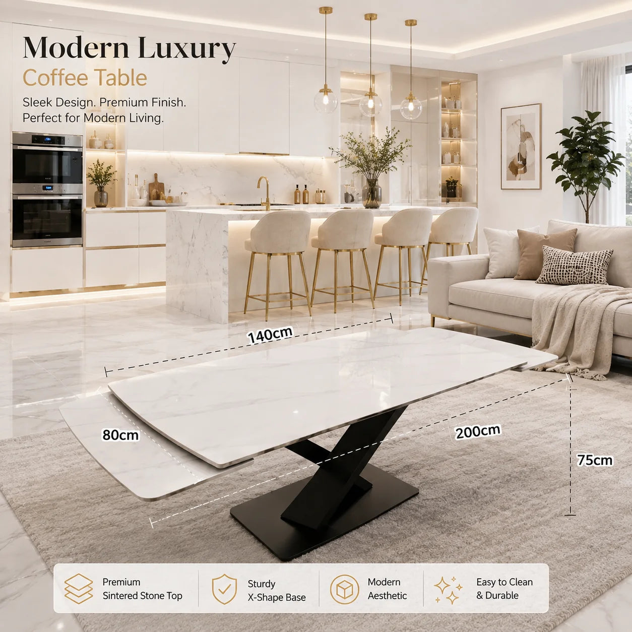 Nordic Rock Extendable Ceramic Dining Table – Sintered Stone Top, Seats 6, Modern Dining Table
