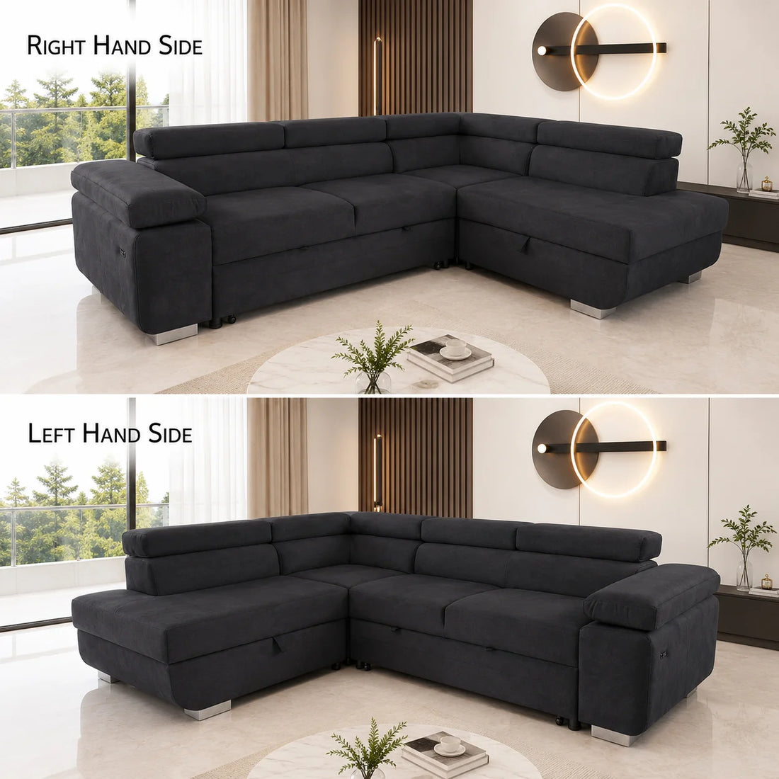 ARTIC Corner Sofa Bed with Storage & USB – Pull-Out Double Bed, Adjustable Headrests