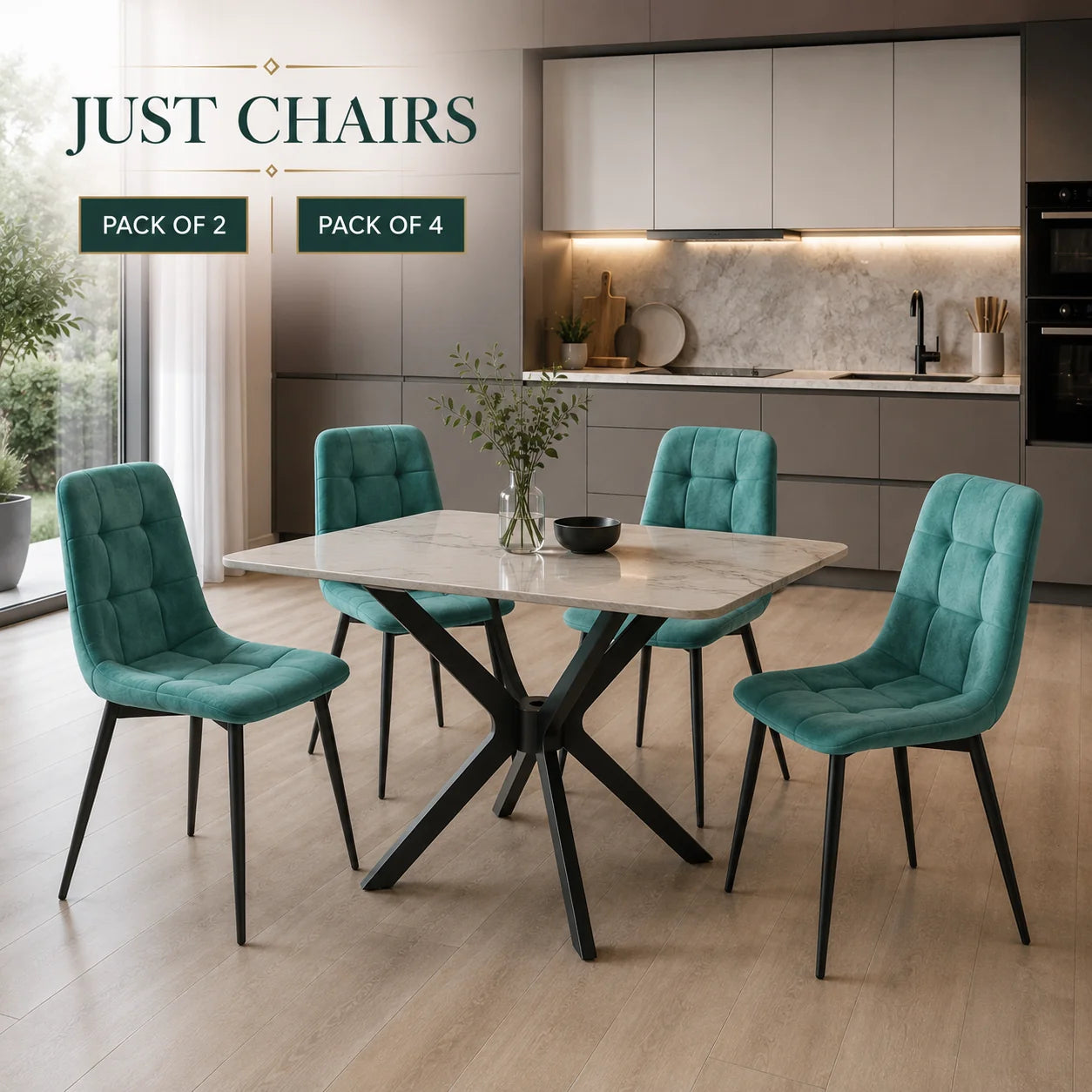 Ava Velvet Dining Chairs – Set of 2 or 4, Swivel Upholstered Chairs with Metal Legs, Modern Design