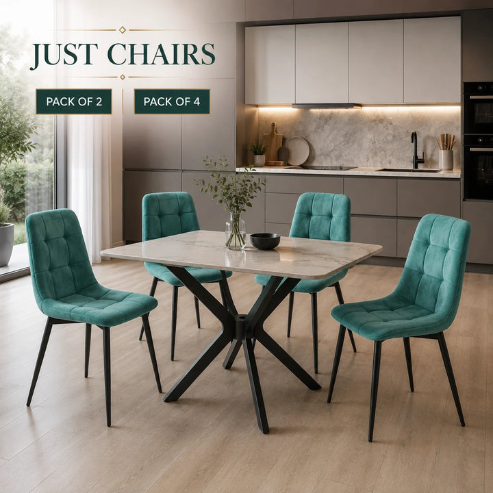 Ava Velvet Dining Chairs – Set of 2 or 4, Swivel Upholstered Chairs with Metal Legs, Modern Design