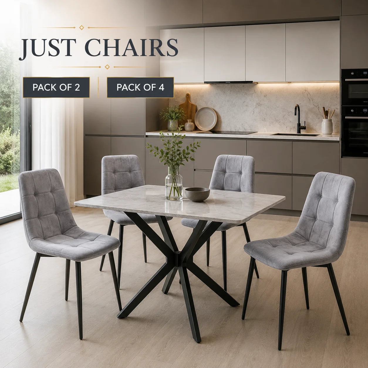 Ava Velvet Dining Chairs – Set of 2 or 4, Swivel Upholstered Chairs with Metal Legs, Modern Design
