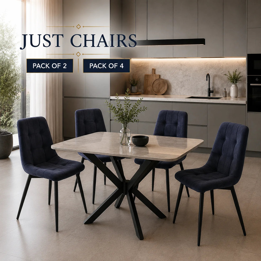 Ava Velvet Dining Chairs – Set of 2 or 4, Swivel Upholstered Chairs with Metal Legs, Modern Design