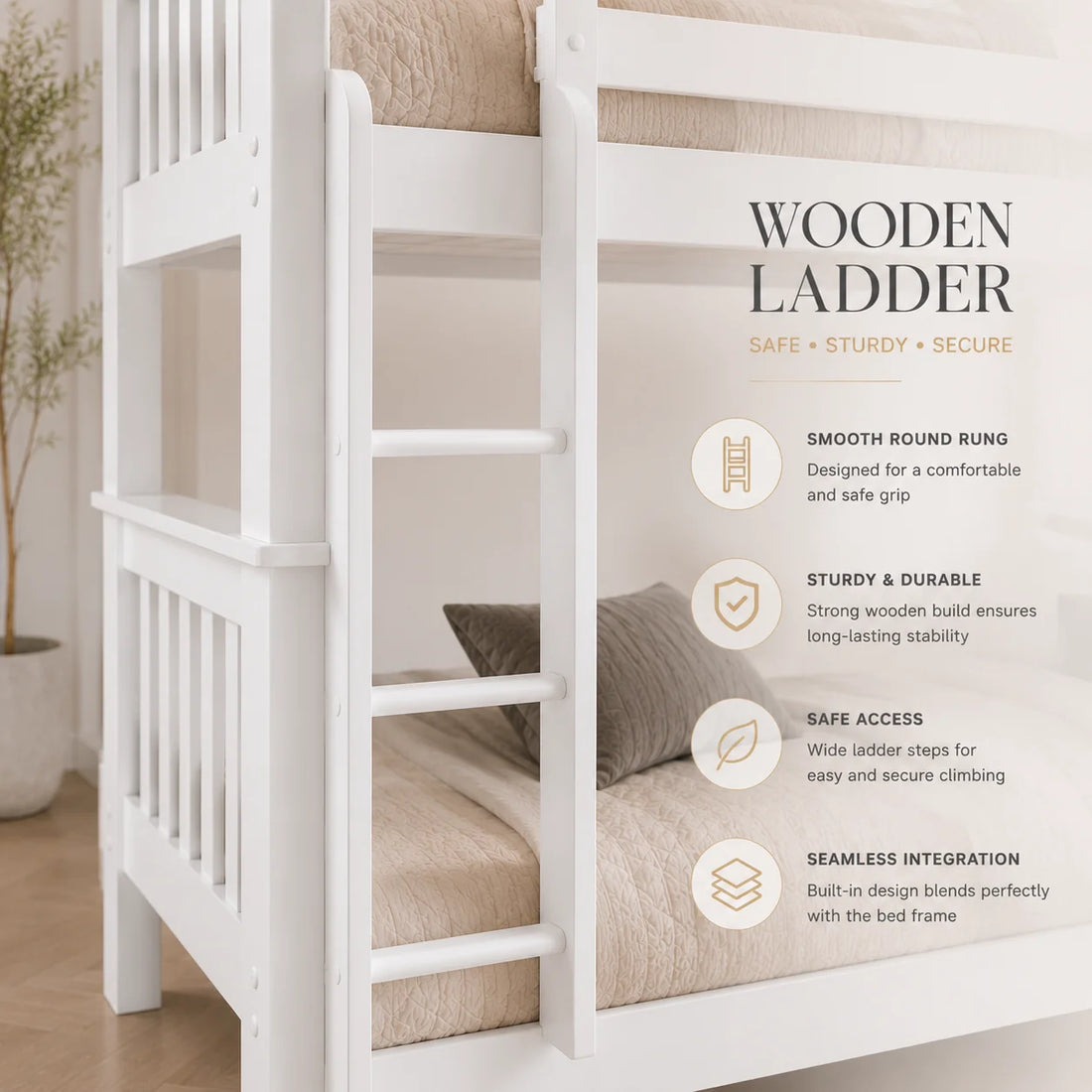 Lily Wooden Bunk Bed with Guest Bed – Solid Pine Space-Saving Frame – Kids Bedroom Furniture