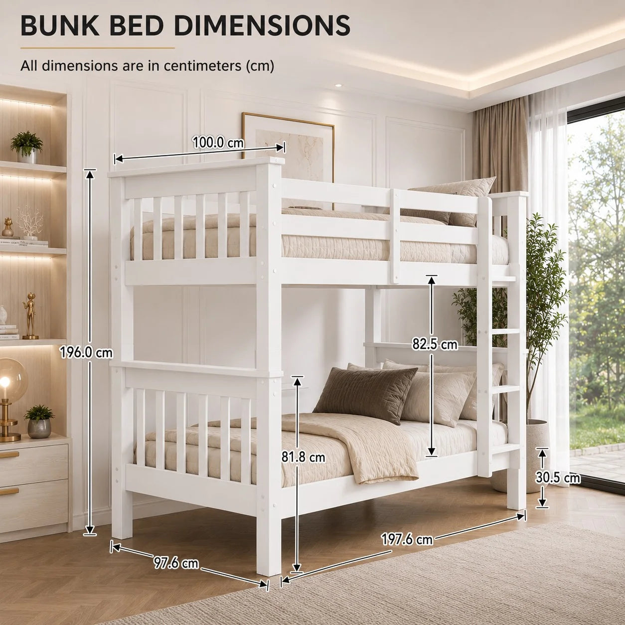 Lily Wooden Bunk Bed with Guest Bed – Solid Pine Space-Saving Frame – Kids Bedroom Furniture