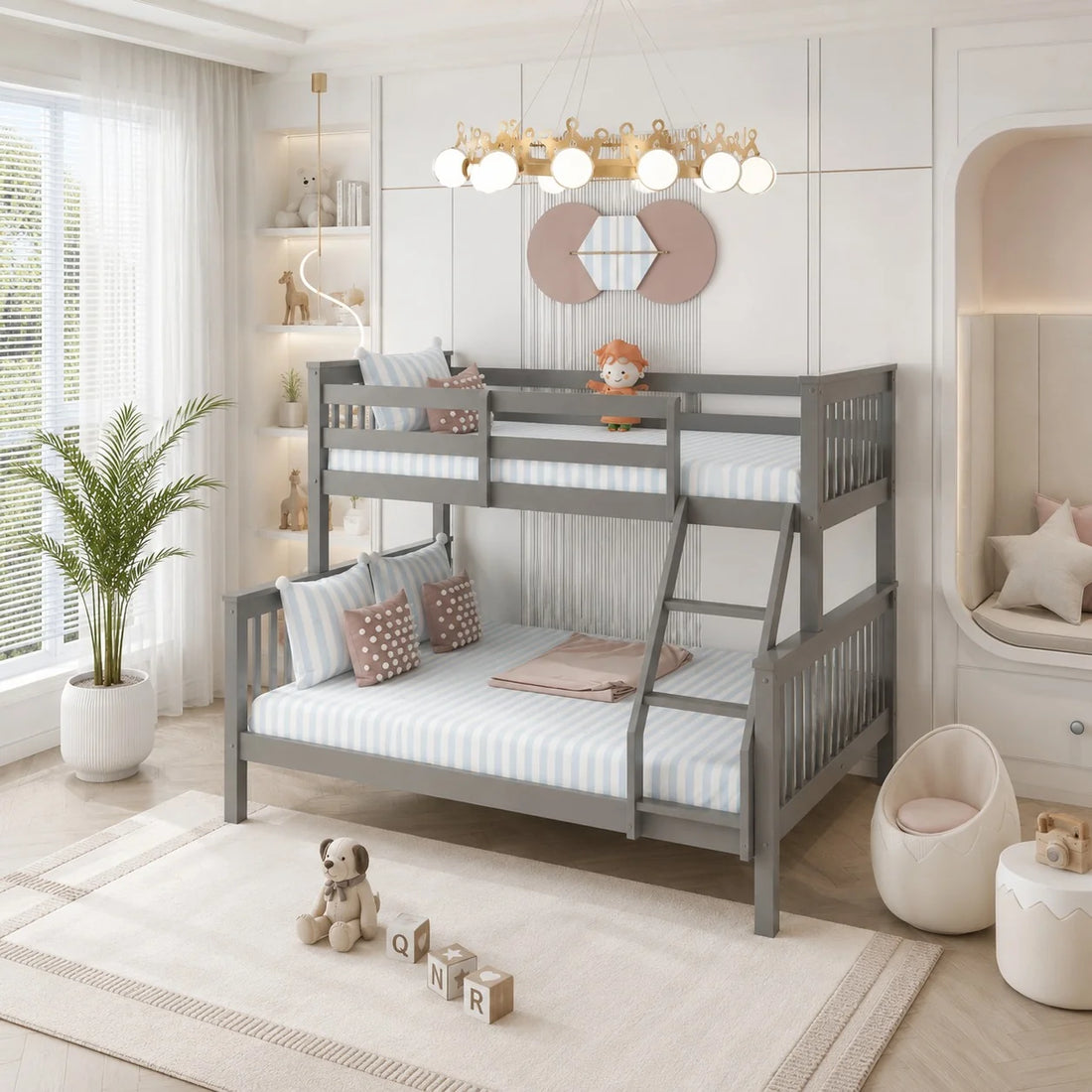 Lily Wooden Trio Bunk Bed with Guest bed – Space-Saving Solid Pine Frame – Optional Storage Drawers