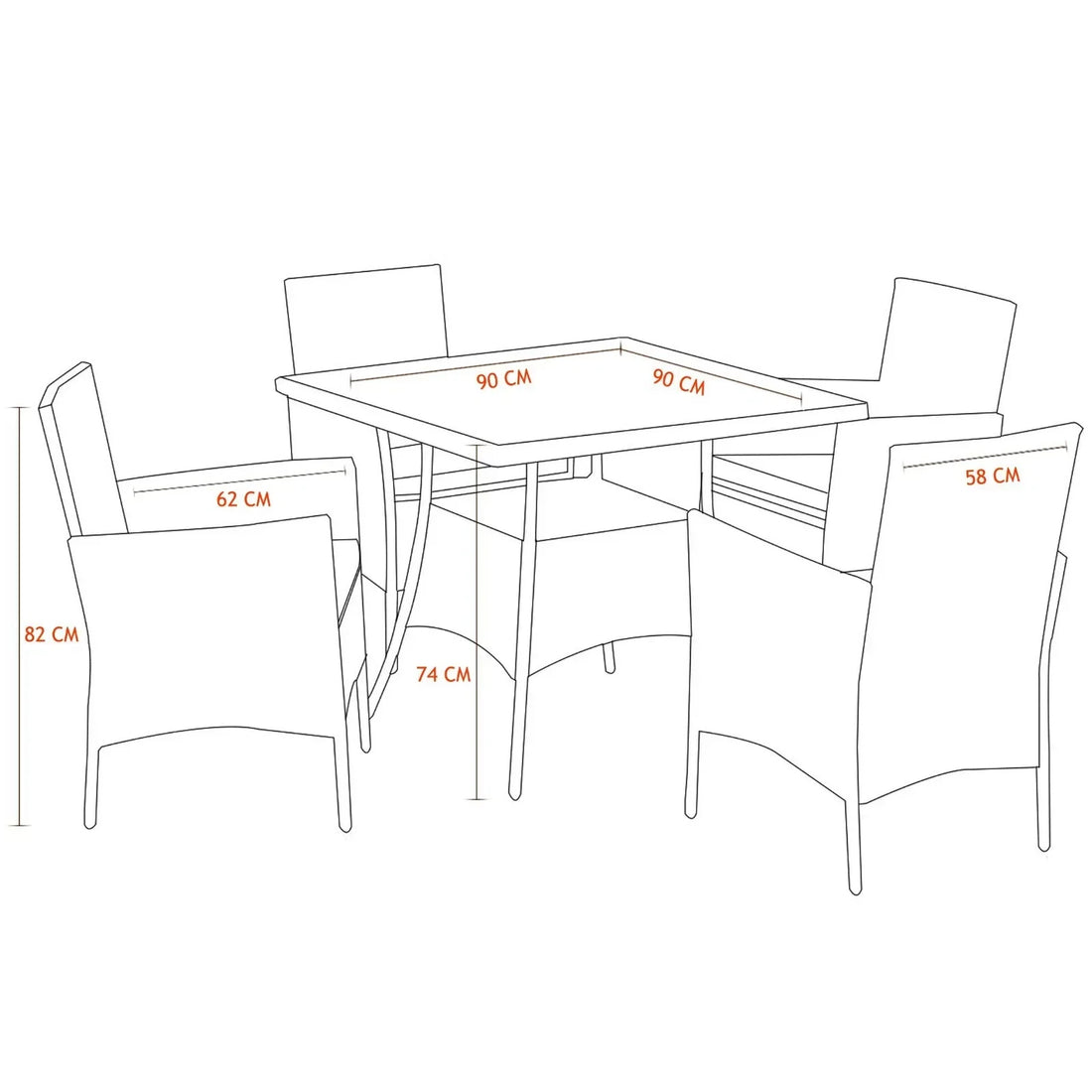 5-Piece Rattan Patio Dining Set – Brown Wicker Chairs & Glass-Top Table – Outdoor Garden Furniture for 4